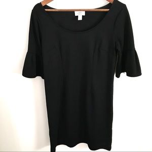 LOFT Black Shift Dress with Bell Sleeves